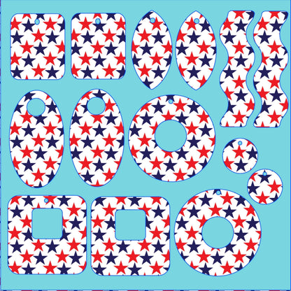 Blue and Red Stars Patterned Cast Acrylic, Flex and Wood for Lasers