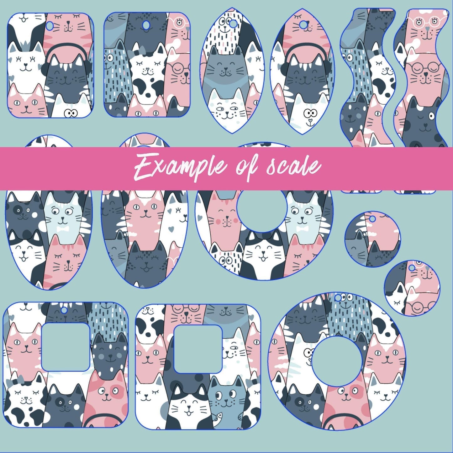 Cats in Pink and Blue Patterned Cast Acrylic, Flex and Wood for Lasers