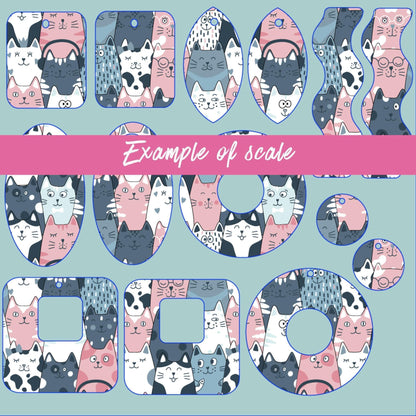 Cats in Pink and Blue Patterned Cast Acrylic, Flex and Wood for Lasers