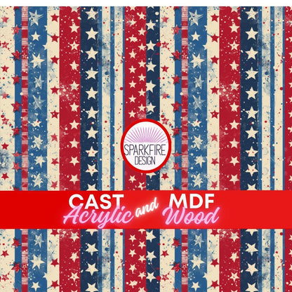 Red, White and Blue Patterned acrylic sheet for laser cutting. The pattern is patriotic, 4th of July, and patriotic.