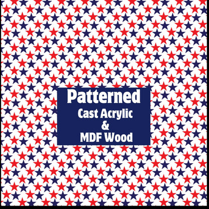 Blue and Red Stripes Patterned Cast Acrylic, Flex and Wood for Lasers