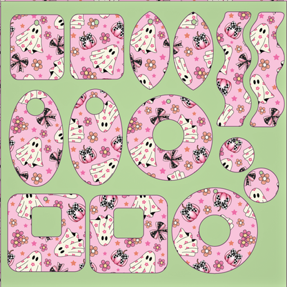 Halloween Pink Coquette Ghosts Patterned Cast Acrylic, Flex and Wood for Lasers