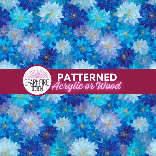Blue Floral Stained Glass Patterned Cast Acrylic MDF or Flex Material