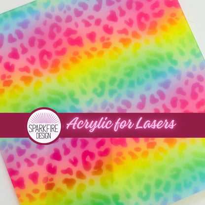 Rainbow Leopard Pattern, UV Printed For Laser Cutting Projects Patterned Cast Acrylic, Flex and Wood for Lasers