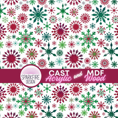 Patterned Laser Acrylic, Snowflake Christmas Cast Sheet, Red Green