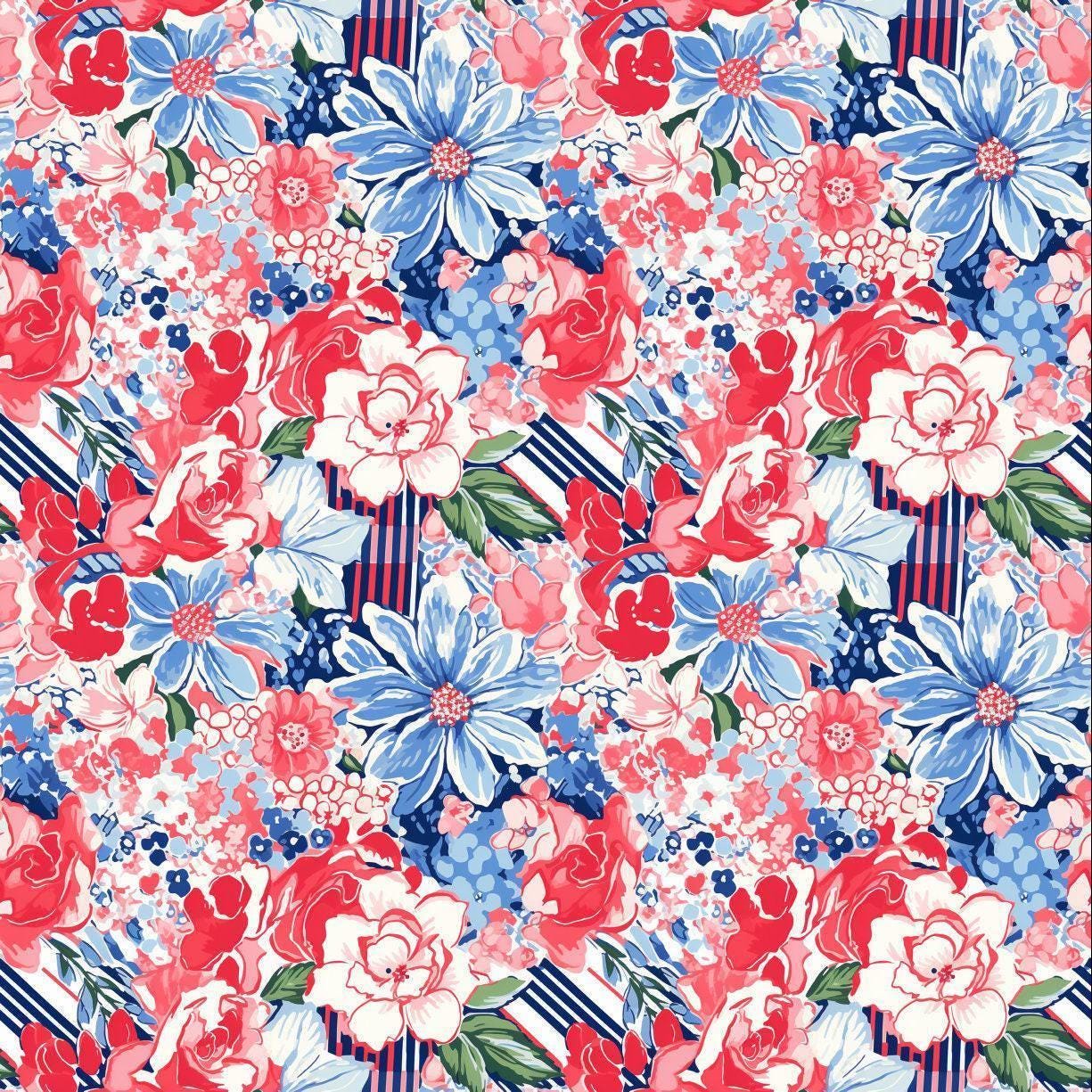 a red, white, and blue floral pattern