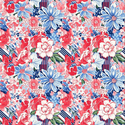 a red, white, and blue floral pattern