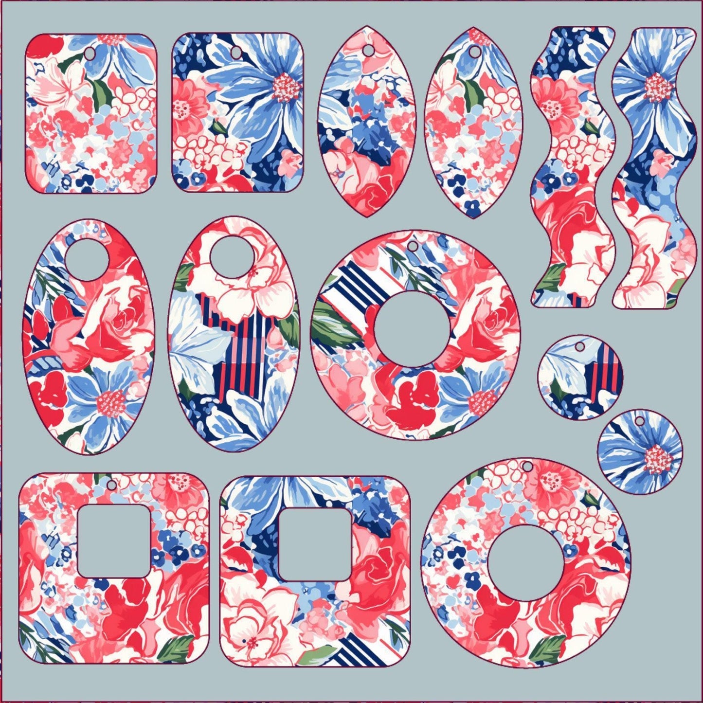 a blue and red floral pattern with the letters o o o o o o o