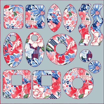 a blue and red floral pattern with the letters o o o o o o o