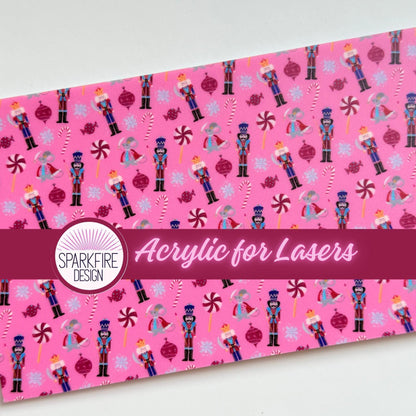 Pink Nutcracker Laser Patterned Cast Patterned Acrylic Sheet,  for jewelry or cup toppers,  Sheet,Christmas Acrylic