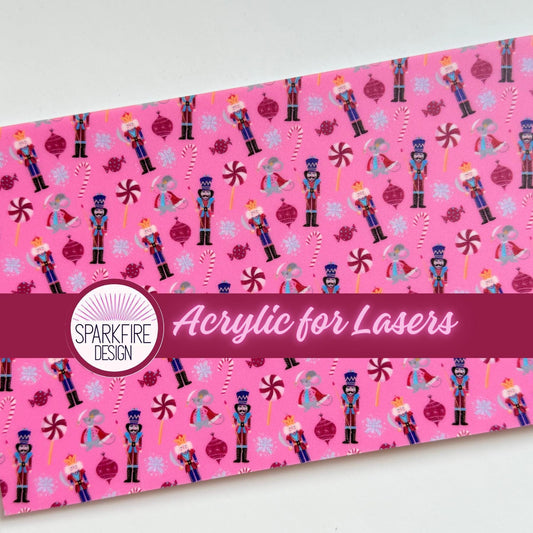 Pink Nutcracker Laser Patterned Cast Patterned Acrylic Sheet,  for jewelry or cup toppers,  Sheet,Christmas Acrylic