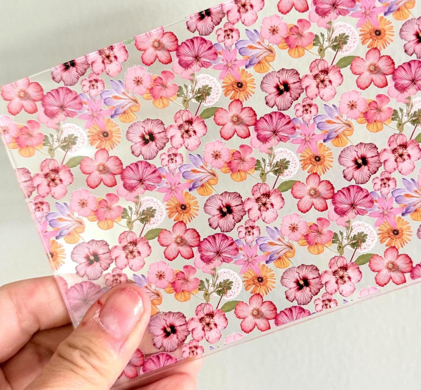 Pink Flower Acrylic Sheet - Clear Core UV Printed Floral Acrylic Panel 6x4 Inches Patterned Cast Acrylic, Flex and Wood for Lasers