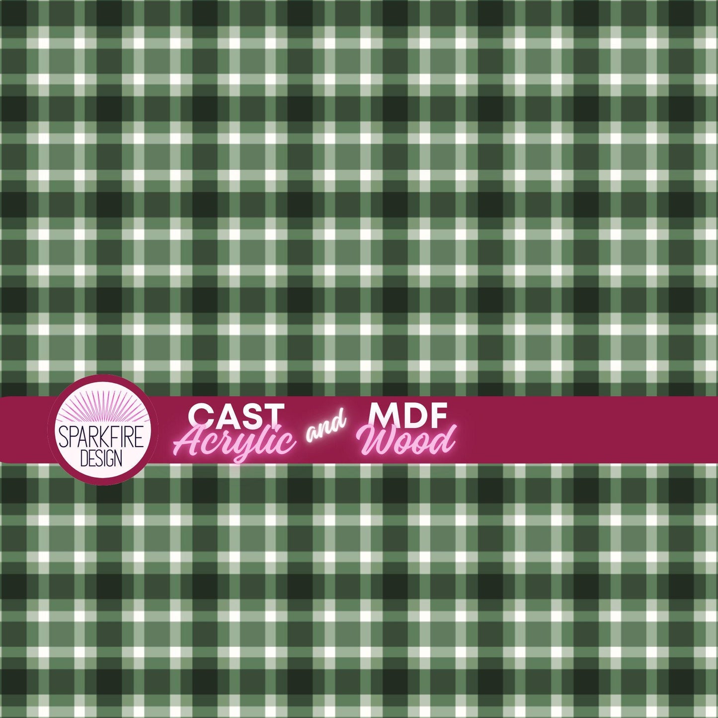 Green Gingham Plaid Acrylic Sheets –Christmas Patterned Acrylic for Jewelry Blanks & MDF Wood