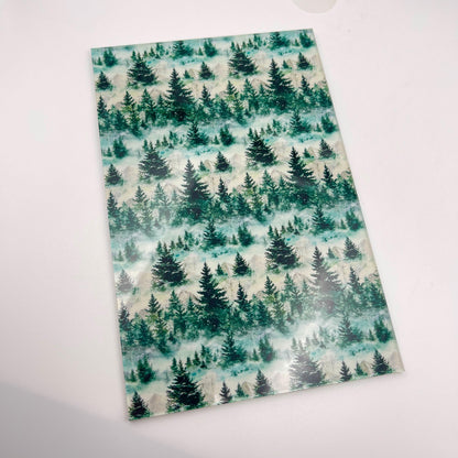 Patterned Acrylic Sheet, Mountain Snowy Trees For Laser Cutting