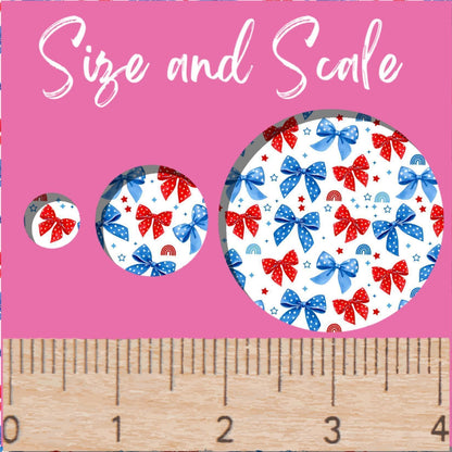 Blue and Red Coquette Patriotic Bows Patterned Cast Acrylic, Flex and Wood for Lasers