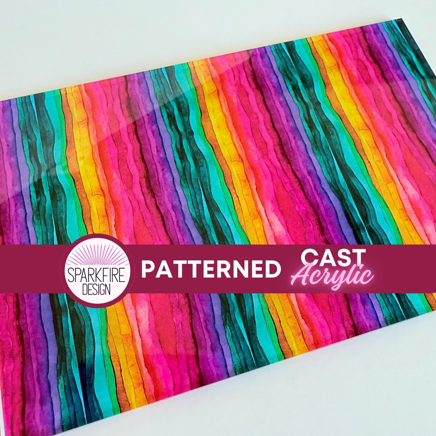 Patterned Acrylic Sheet – Clear Core Rainbow Striped UV Printed Acrylic for Jewelry Patterned Cast Acrylic, Flex and Wood for Lasers
