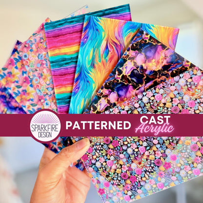 Rainbow Swirl Patterned Cast Acrylic, Flex and Wood for Lasers