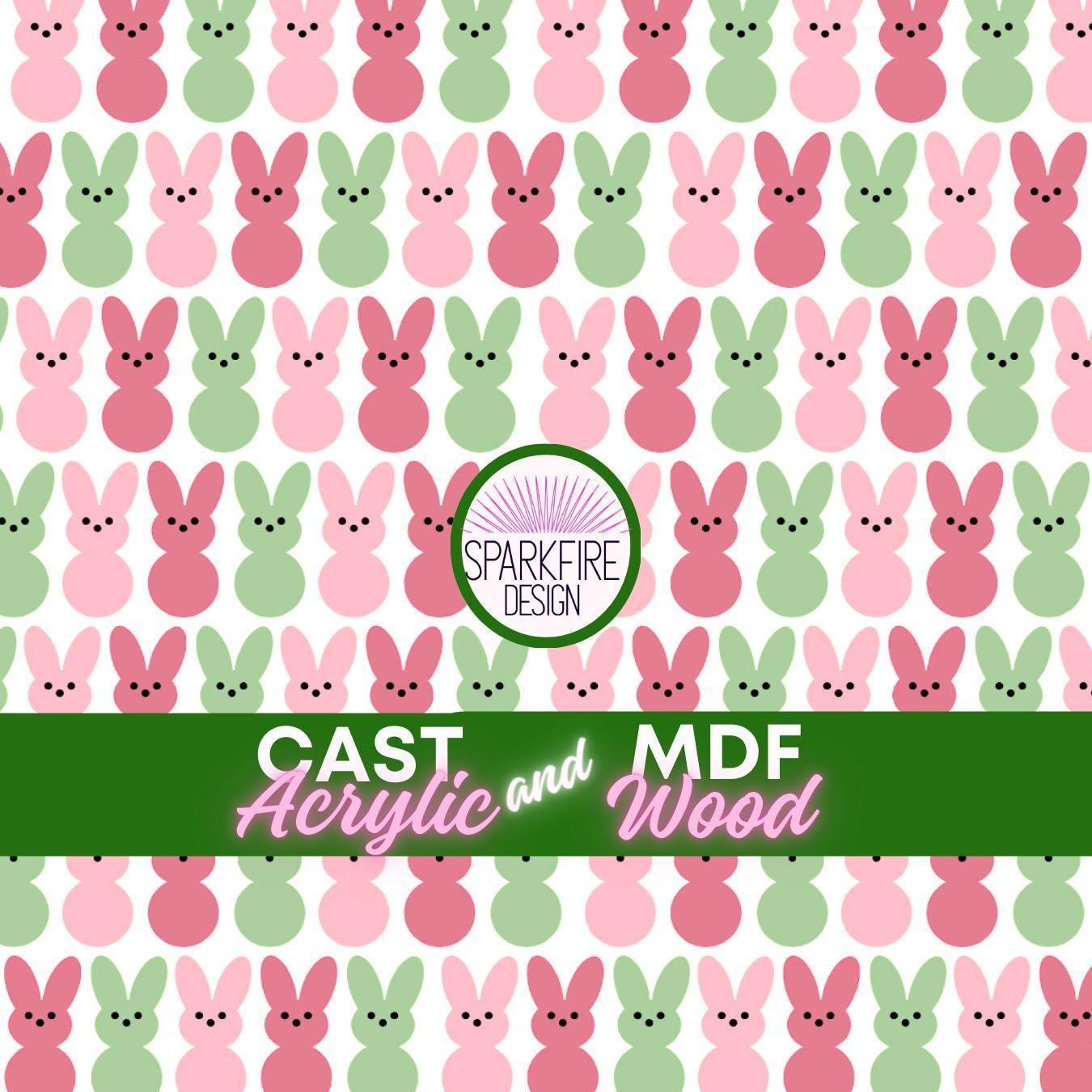 Easter Bunny Rabbit Spring Pastel Patterned Cast Acrylic, Flex and Wood for Lasers