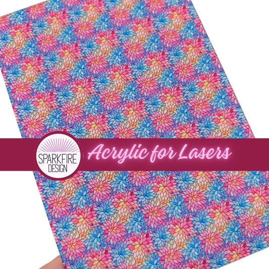 Pastel Stained Glass Like Floral Patterned Acrylic for Lasers,12"x8" Clear Acrylic perfect for jewelry, Pink Blue