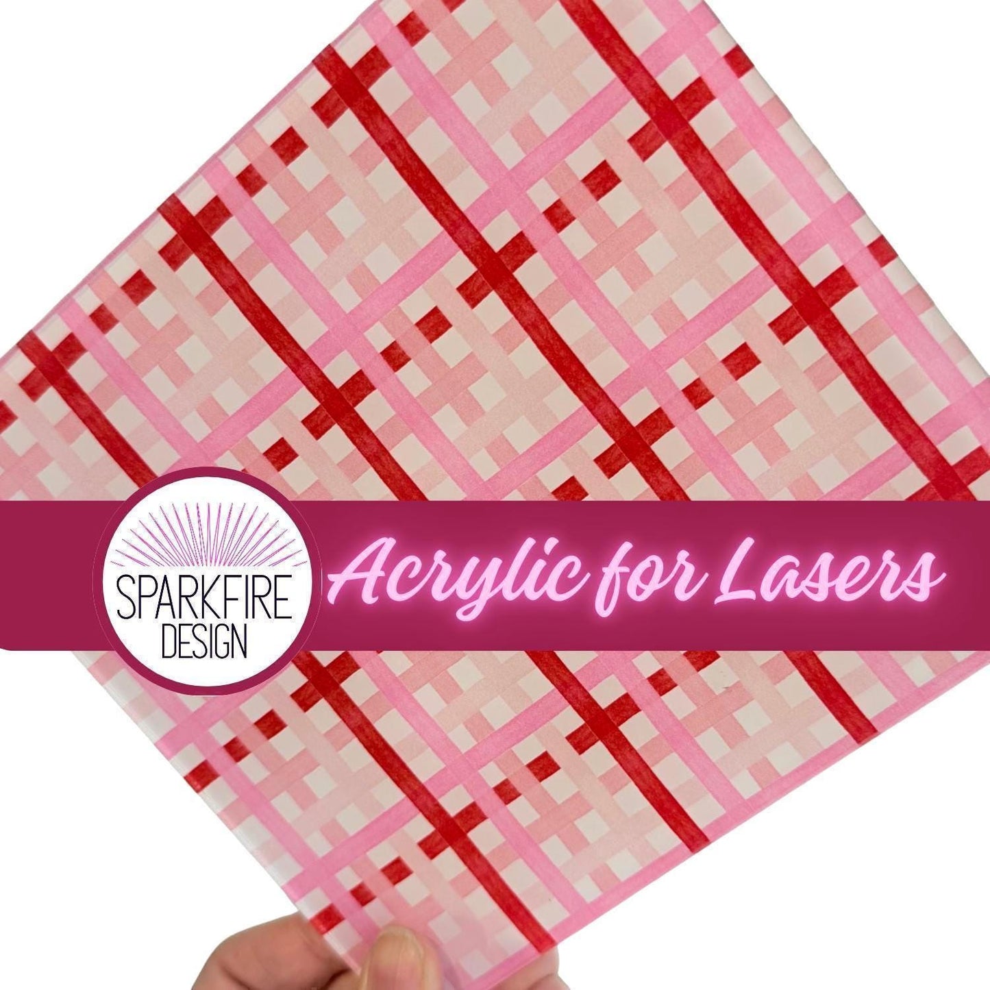Laser Acrylic Sheets - Pink Red Stripes Patterned Clear Core 6x6 UV Printed Acrylic Patterned Cast Acrylic, Flex and Wood for Lasers