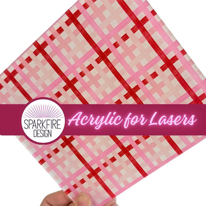 Laser Acrylic Sheets - Pink Red Stripes Patterned Clear Core 6x6 UV Printed Acrylic Patterned Cast Acrylic, Flex and Wood for Lasers