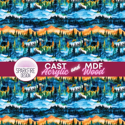 Blue Mountains Patterned Cast Acrylic, Flex and Wood for Lasers