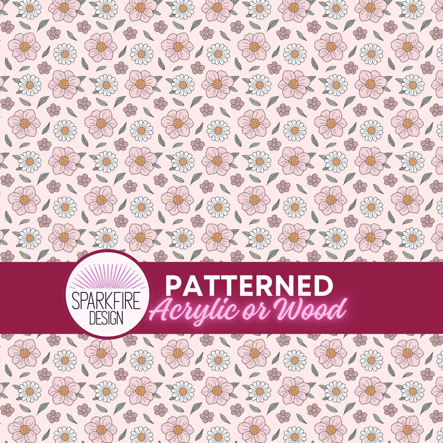 Pink Floral Pattern Laser Acrylic Sheet and  Diode Laser Wood Patterned Cast Acrylic, Flex and Wood for Lasers