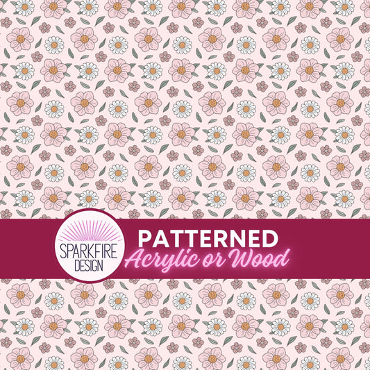 Pink Floral Pattern Laser Acrylic Sheet and  Diode Laser Wood Patterned Cast Acrylic, Flex and Wood for Lasers