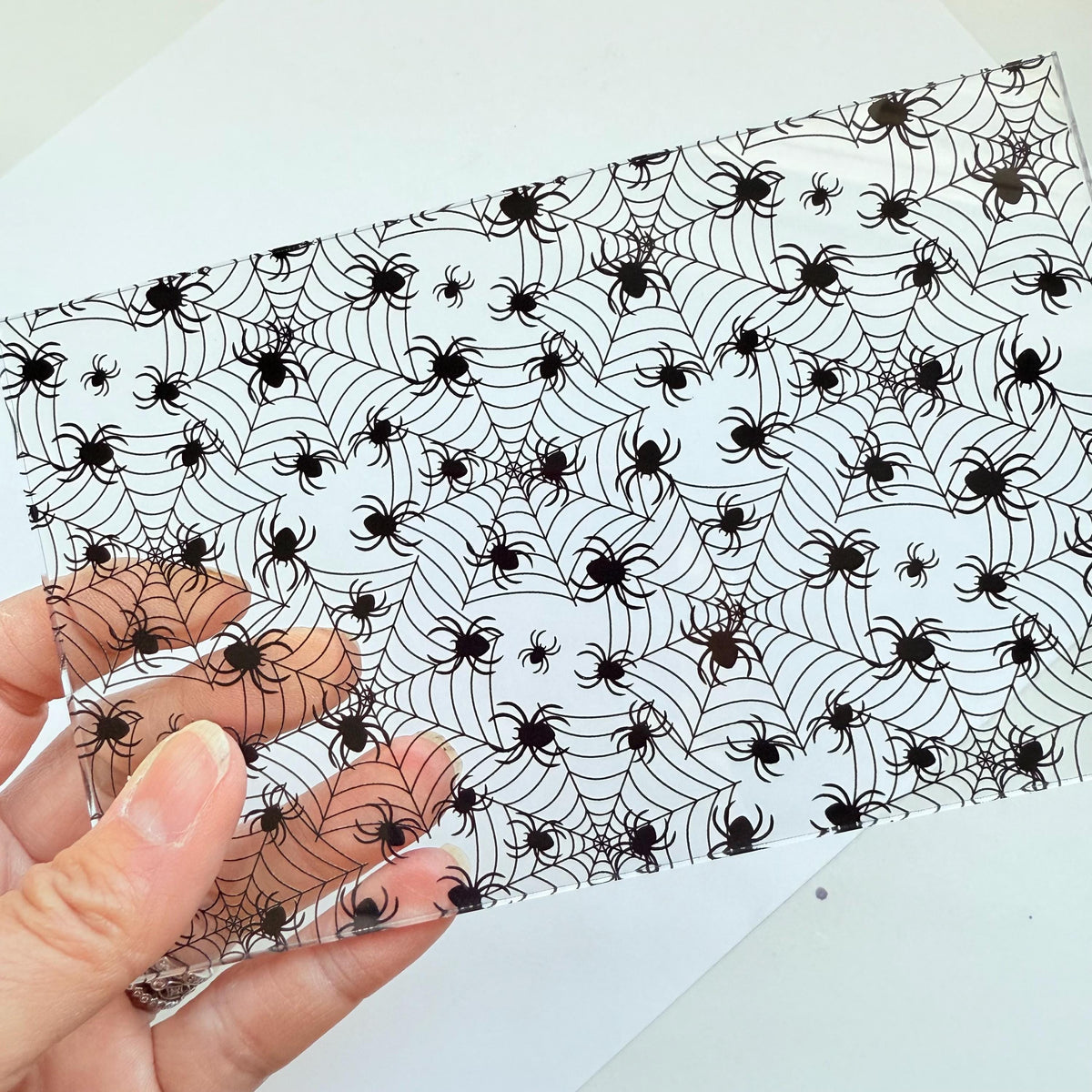 Spider Web Halloween Acrylic, Scattered Web Halloween Clear Acrylic, UV Printed Acrylic for Lasers for Jewelry, Acrylic for Lasers Glowforge