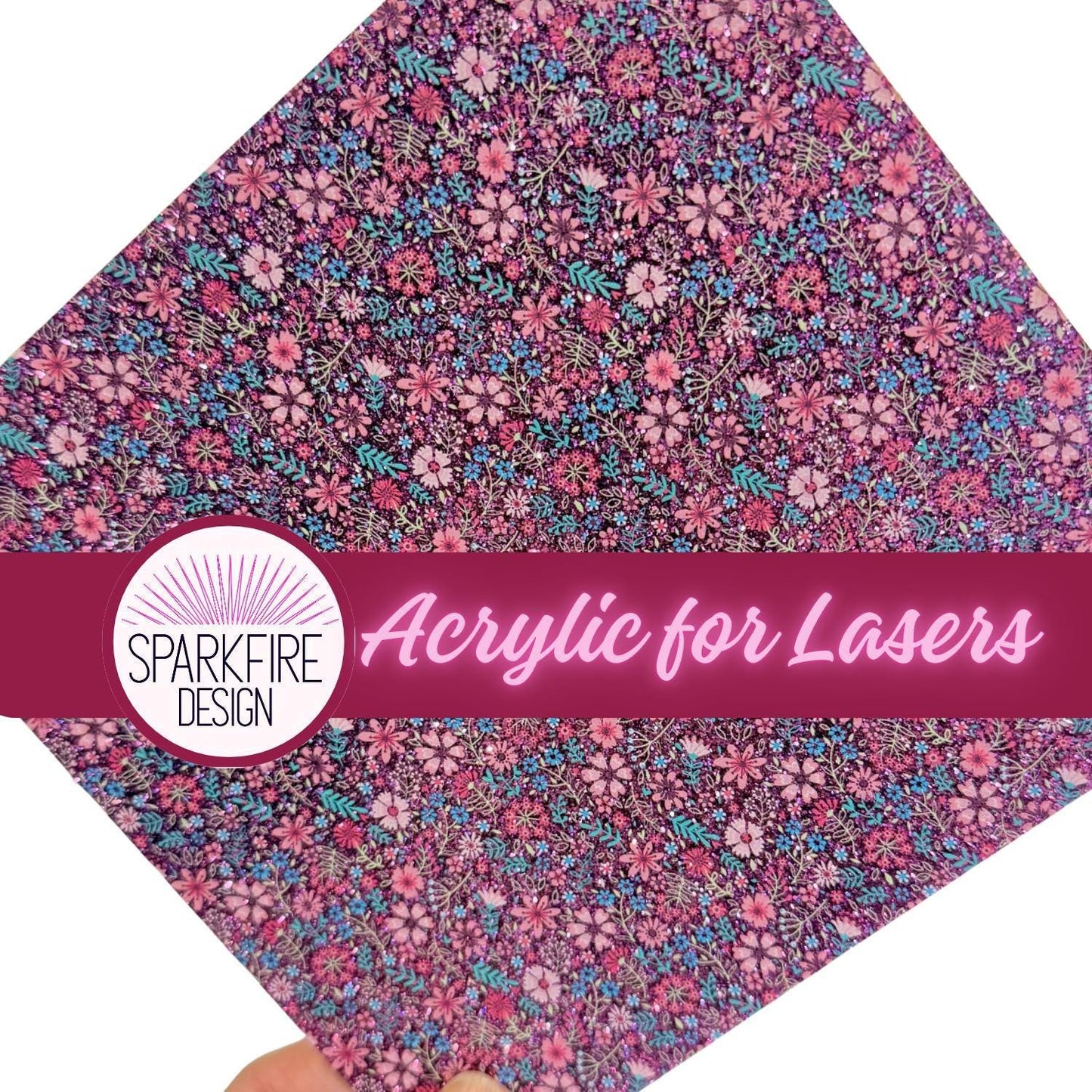 UV Printed Acrylic Sheet – Purple Glitter Core Floral Patterned Laser Jewelry Making 6x6 3mm Patterned Cast Acrylic, Flex and Wood for Lasers