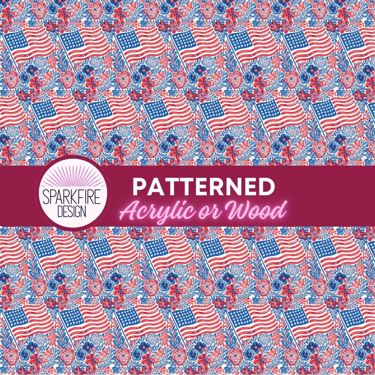 USA Flag Patterned Acrylic Sheets – 4th of July Decor | Red White Blue Laser Cut Acrylic Patterned Cast Acrylic, Flex and Wood for Lasers