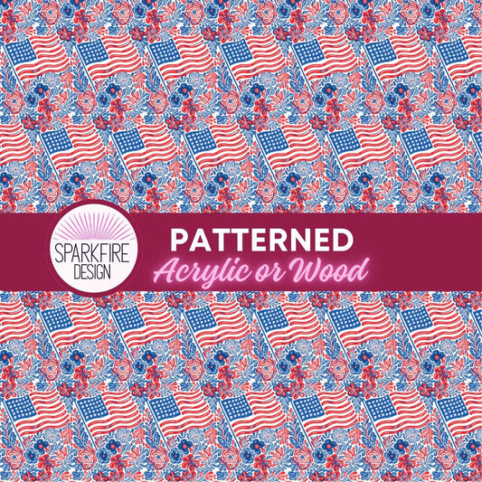 USA Flag Patterned Acrylic Sheets – 4th of July Decor | Red White Blue Laser Cut Acrylic Patterned Cast Acrylic, Flex and Wood for Lasers