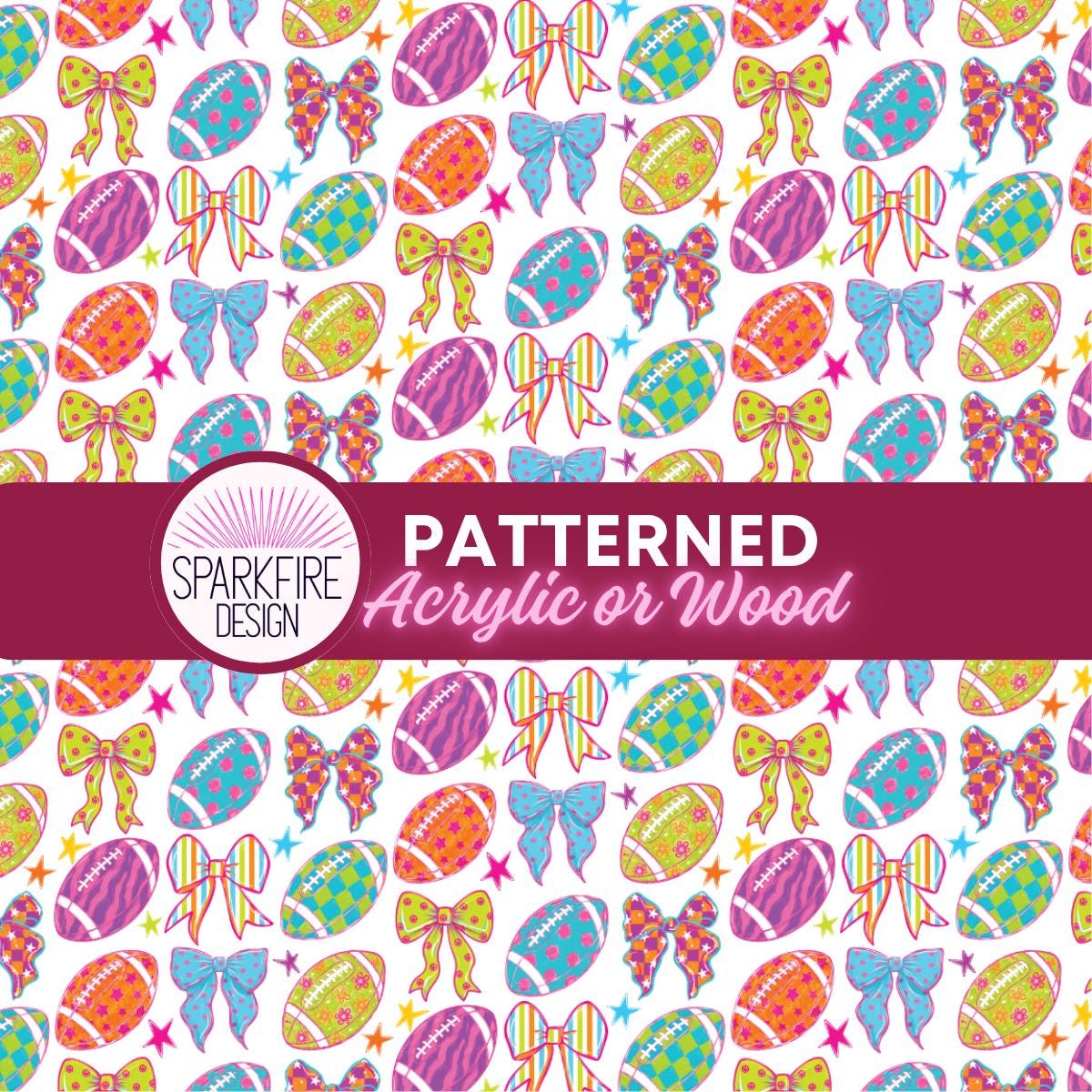 Pastel Girly Flag Football Patterned Acrylic Sheet, Pastel Laser Cut Blank Material