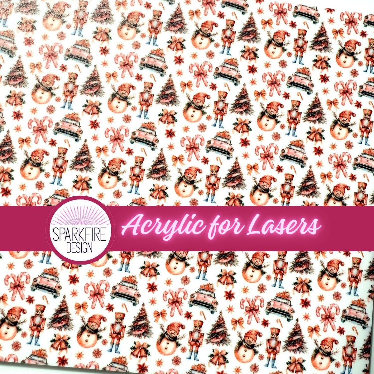 Christmas Acrylic, Nutcracker Ballet Christmas Patterned Cast Acrylic for Lasers, Snowman Acrylic, Acrylic for Glowforge, Aeon