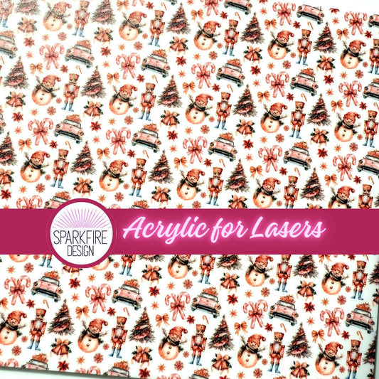 Christmas Acrylic, Nutcracker Ballet Christmas Patterned Cast Acrylic for Lasers, Snowman Acrylic, Acrylic for Glowforge, Aeon