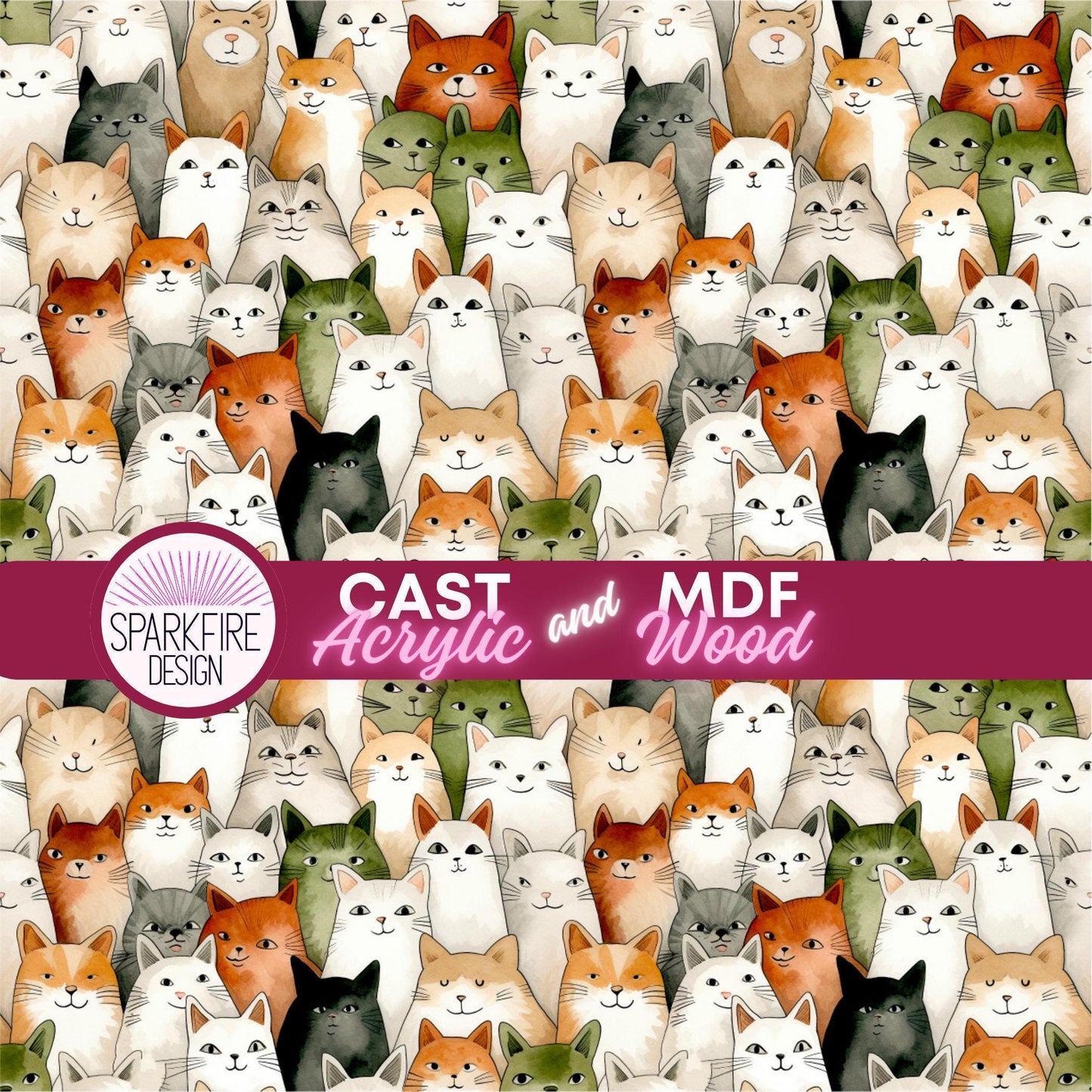 Cats and Kittens Patterned Cast Acrylic, Flex and Wood for Lasers