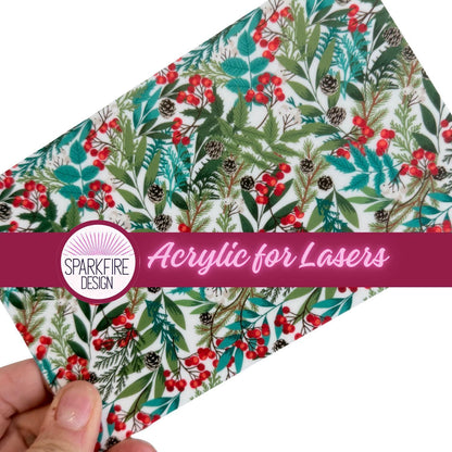Patterned Cast Acrylic, Christmas Greenery Laser Sheet For Jewelry