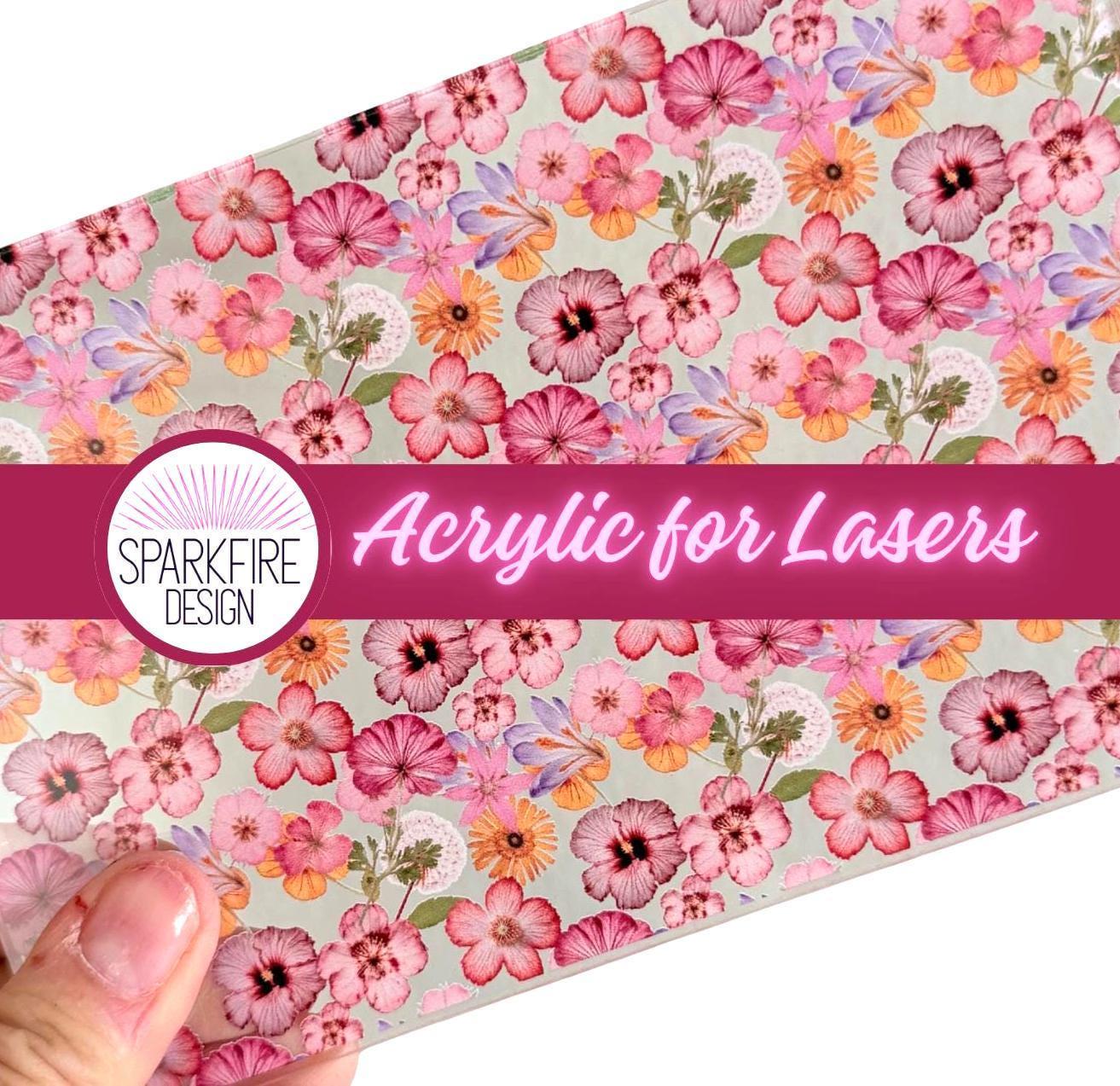 Pink Flower Acrylic Sheet - Clear Core UV Printed Floral Acrylic Panel 6x4 Inches Patterned Cast Acrylic, Flex and Wood for Lasers