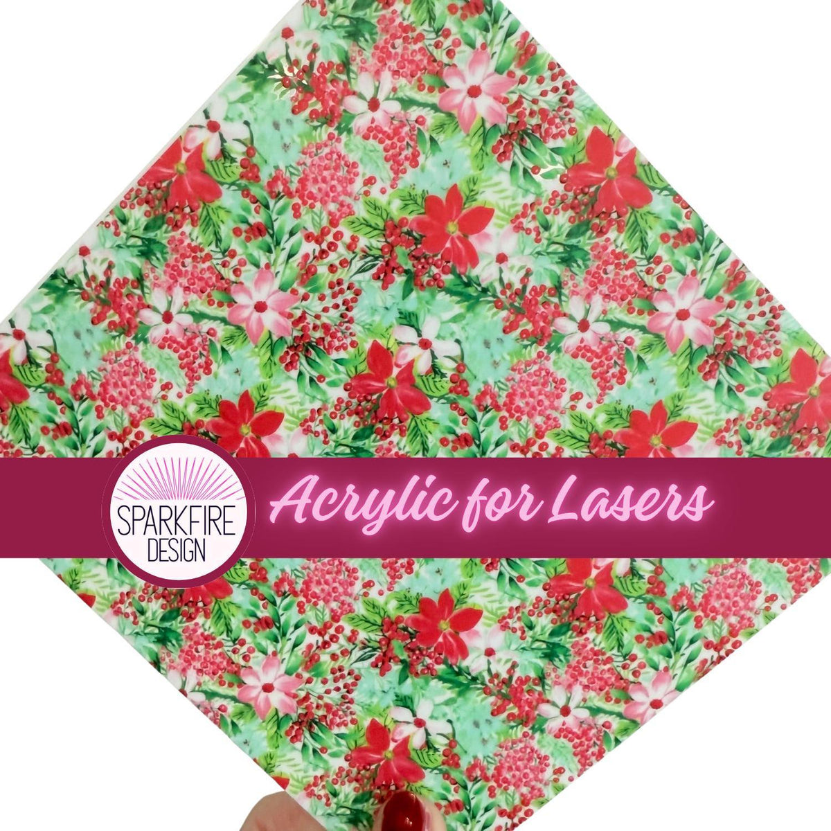 Patterned Acrylic Sheet, Christmas Poinsettias, 6X6