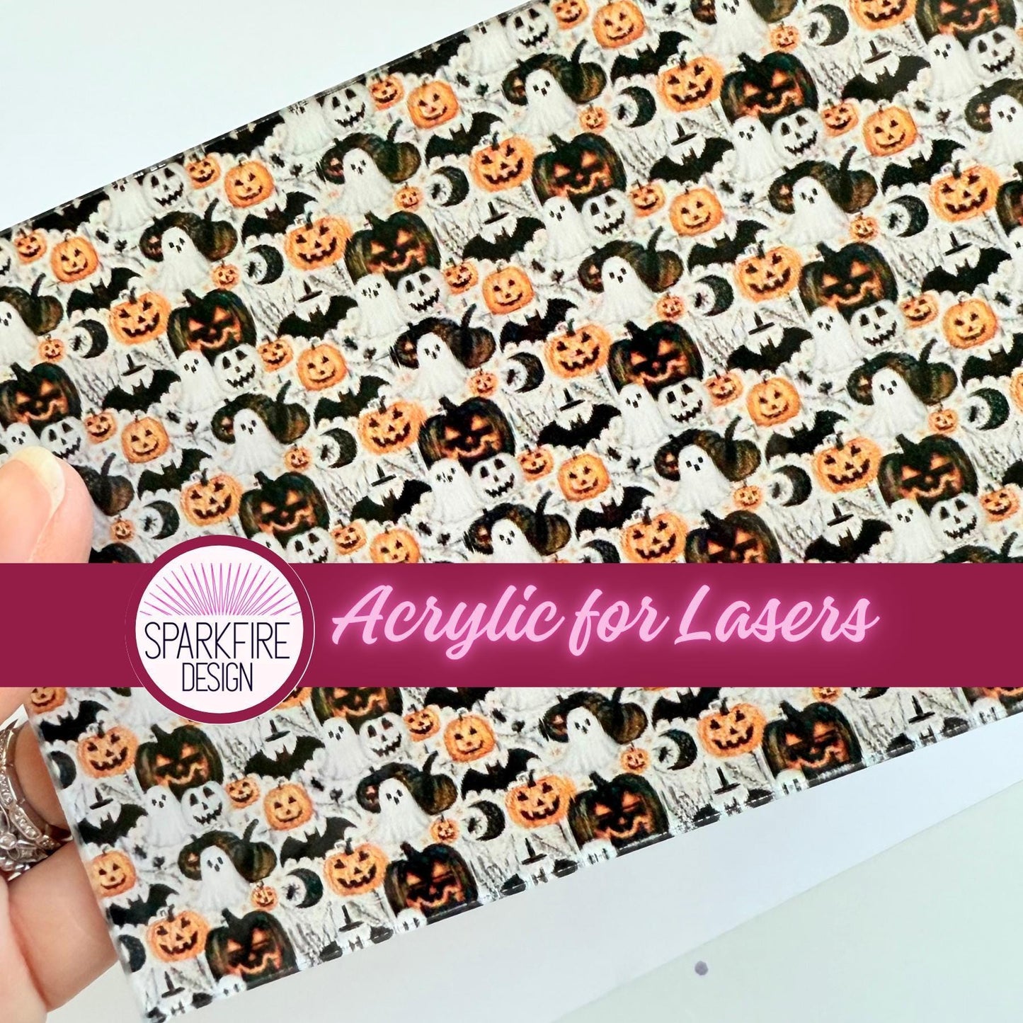 Halloween Bats and Pumpkins Patterned Cast Acrylic, Flex and Wood for Lasers