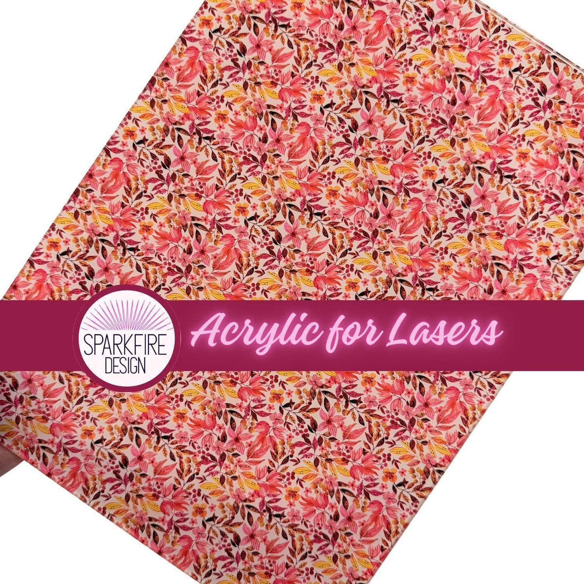 Pink Yellow Floral Patterned Cast Acrylic for Lasers, 11"x8" Clear Acrylic for jewelry