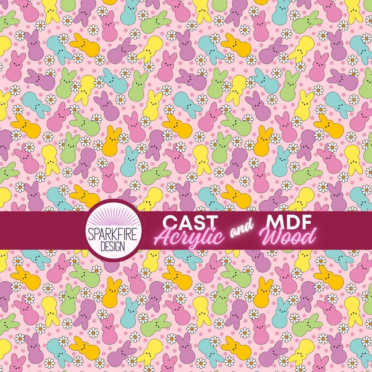 Easter Bunny UV Printed Pastel Designs Patterned Cast Acrylic, Flex and Wood for Lasers