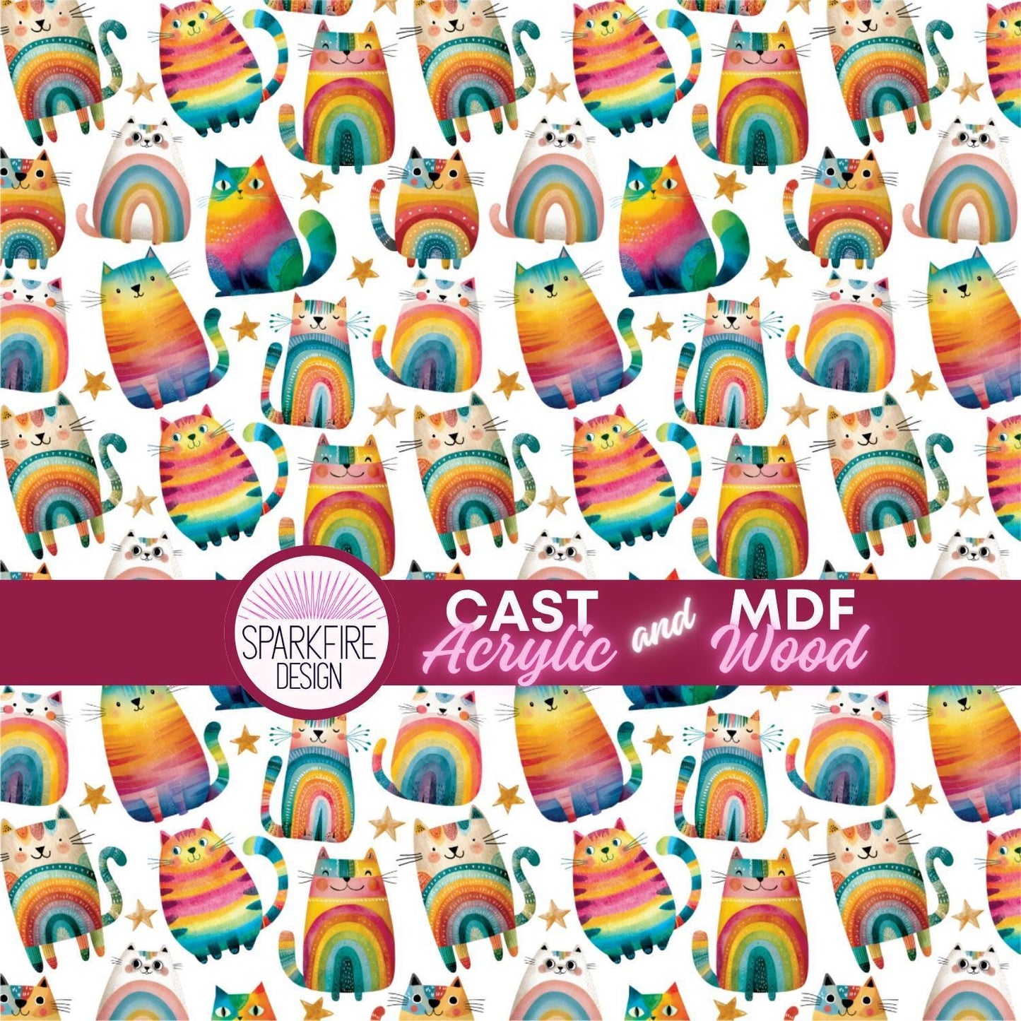 Rainbow Cats Patterned Cast Acrylic, Flex and Wood for Lasers