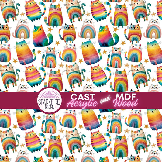 Rainbow Cats Patterned Cast Acrylic, Flex and Wood for Lasers
