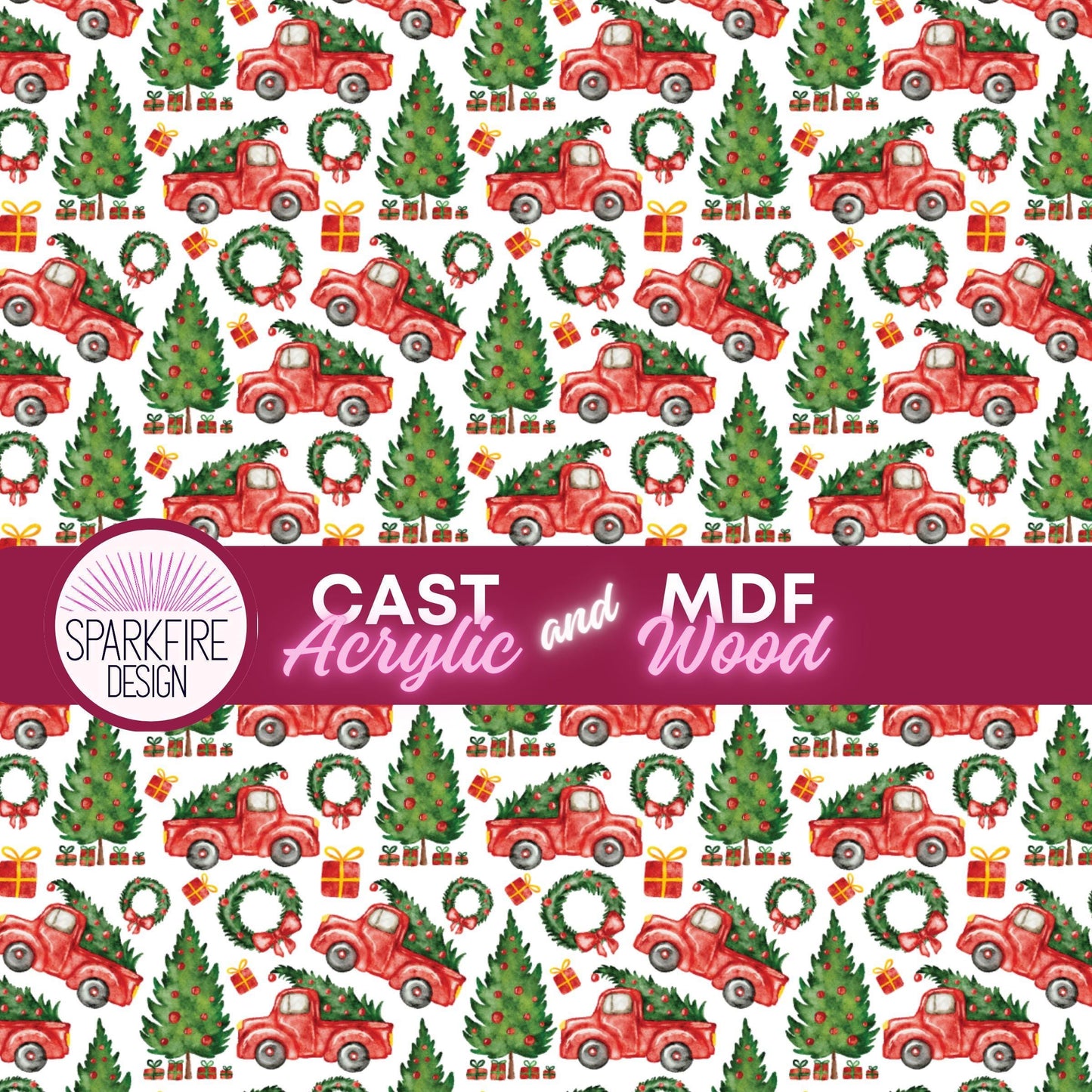 Red Truck Christmas Patterned Acrylic Sheet - Laser Cut Acrylic Material