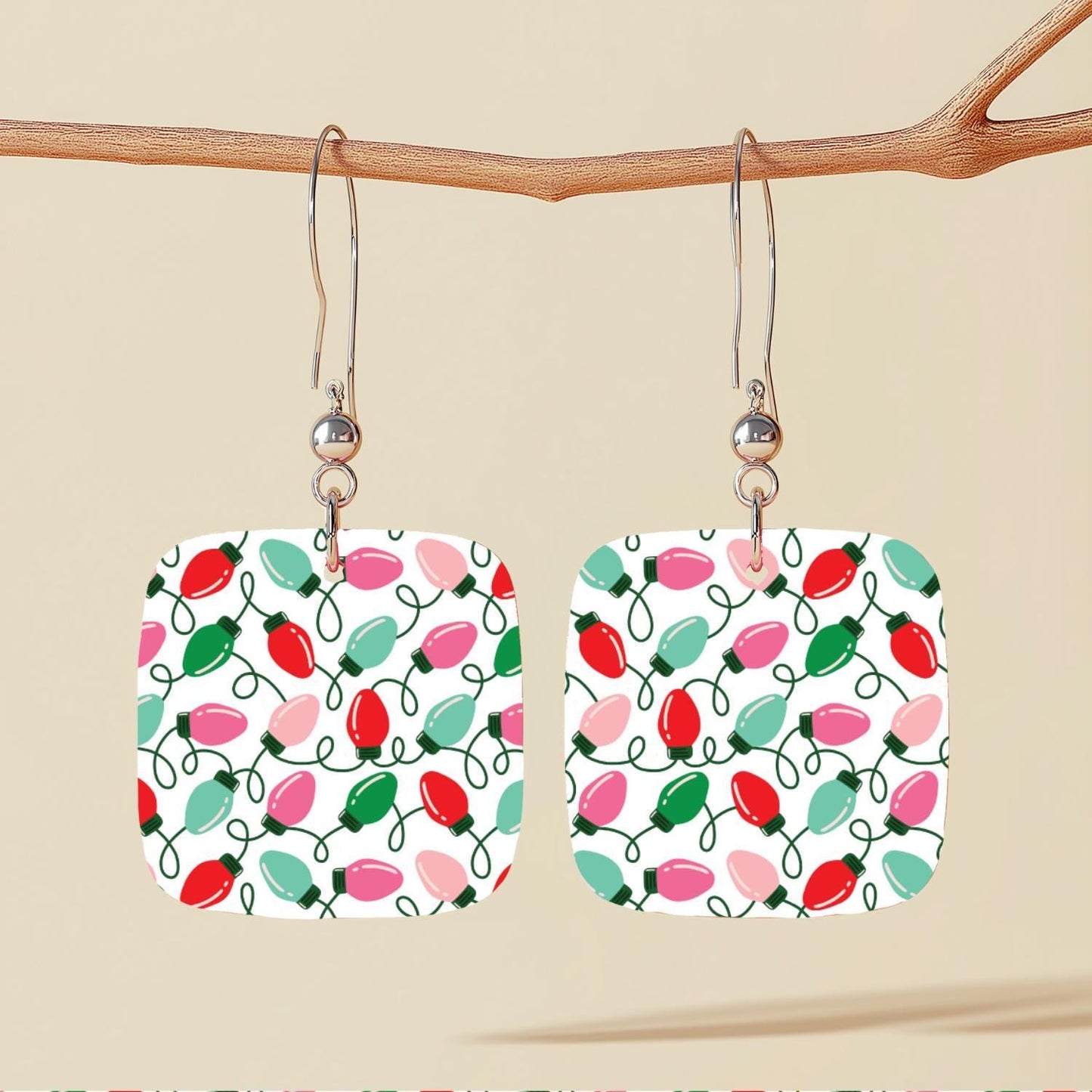Red and Green Christmas Lights Patterned Cast Acrylic, Flex and Wood for Lasers