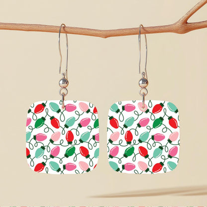 Red and Green Christmas Lights Patterned Cast Acrylic, Flex and Wood for Lasers