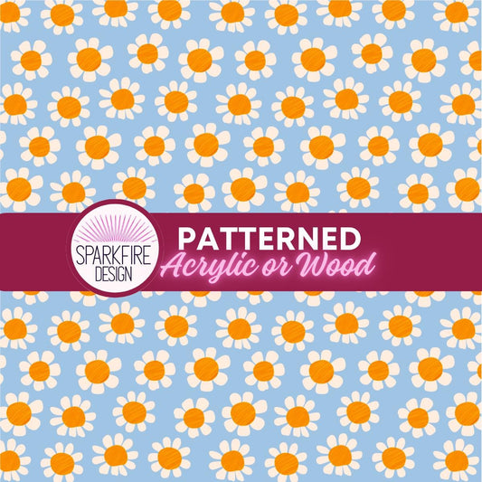 Flower Patterned Acrylic Sheet, Blue Daisy Floral Laser Acrylic or Flex or Wood