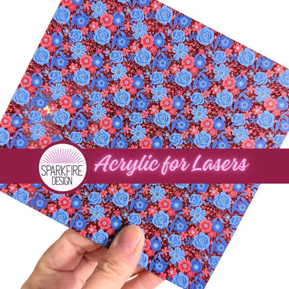 Red, White and Blue Patterned acrylic sheet for laser cutting. The pattern is patriotic, 4th of July, and patriotic.