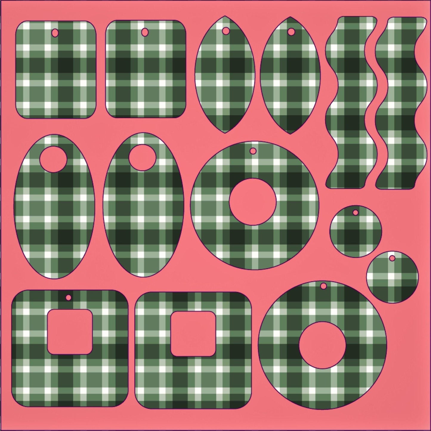 Green Gingham Plaid Acrylic Sheets –Christmas Patterned Acrylic for Jewelry Blanks & MDF Wood